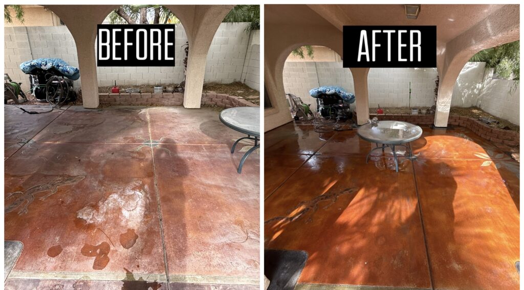 Before and After residential concrete cleaning las vegas